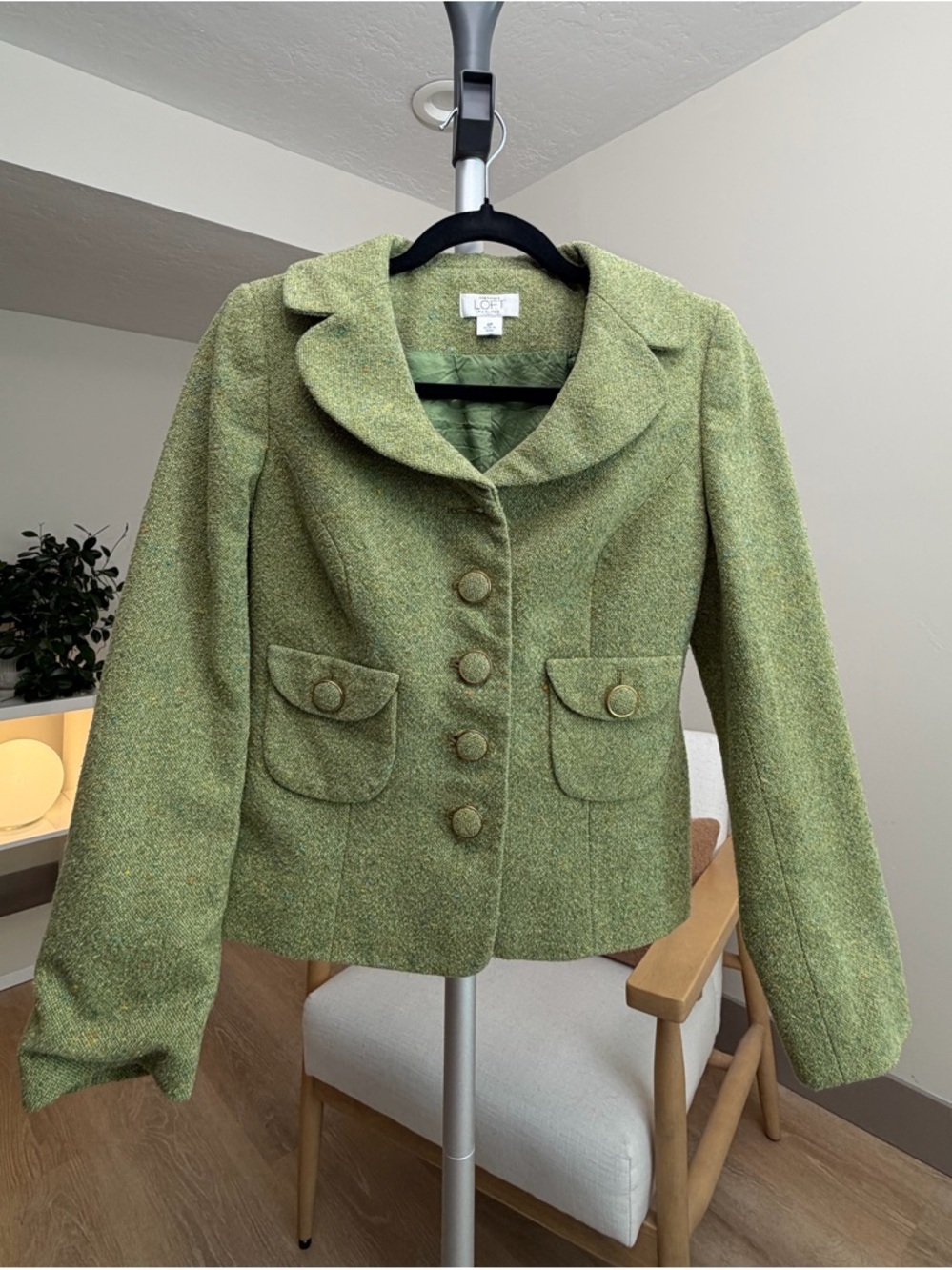 Women’s | LOFT Ann Taylor Petite Tweed Blazer, Sage Green | Size 4P Small